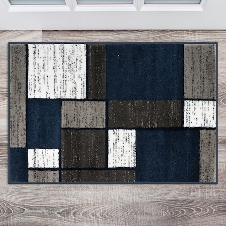 World Rug Gallery Contemporary Modern Boxes Design Soft Area Rug 2' x 3' Navy 106NAVY2X3